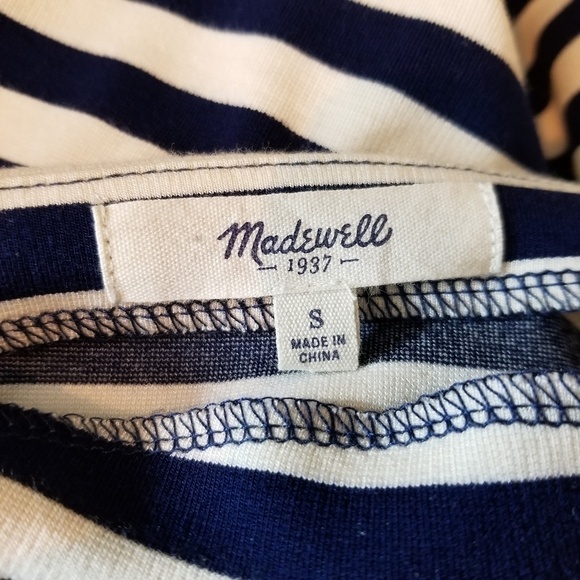 Madewell Stripeturn blue and cream 3/4 sleeve top ponte knit women's size S - Picture 7 of 8